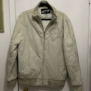 ED HARDY unisex Genuine Leather Embroidered Jacket